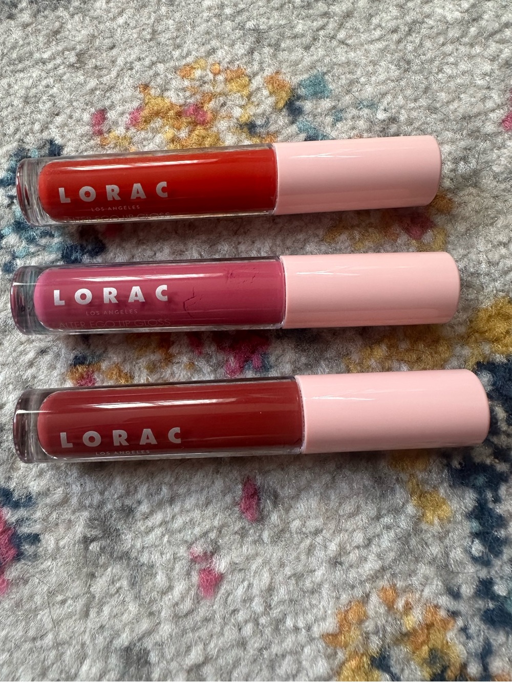 LORAC Lip Gloss Trio - Bright Red, Rose Pink, Deep Berry